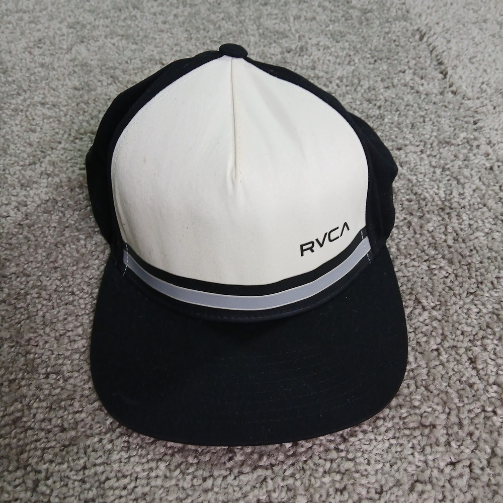 RVCA Mens Snapback Hat Black White Gray Stripe Flat Brim Cap M3AHWBTS OSFA
